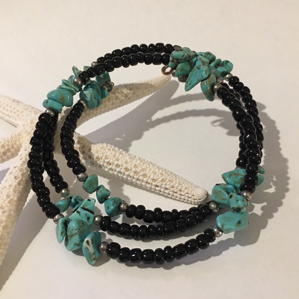 Turquoise black onyx silver bracelet - Picture 2 of 5